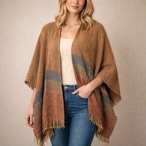 Celtic Kerry Woollen Mills Green Blue Ruana Irish Lambswool Shawl Wrap Ireland